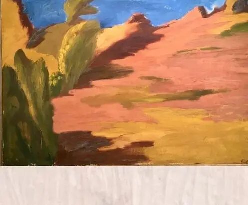 Early Robert Colescott landscape painting of a desert hillside