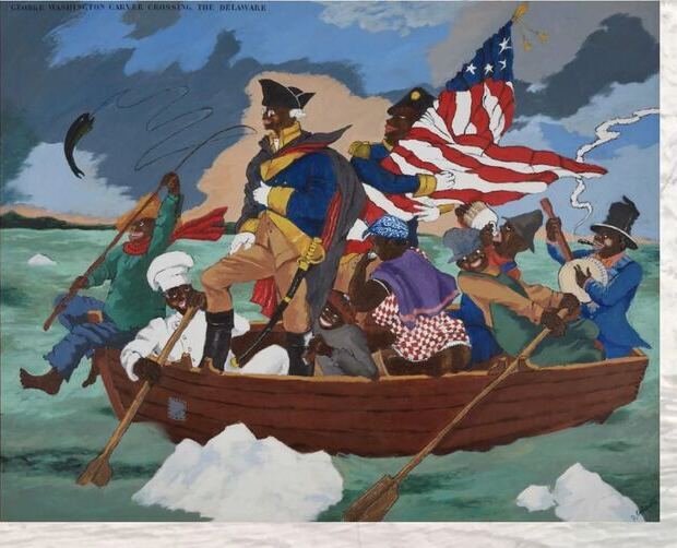 George Washington Carver Crossing the Delaware, an early satirical painting by Robert Colescott