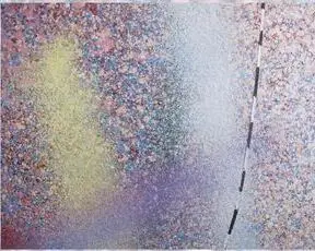 Detail of the painting's yellow and violet color field