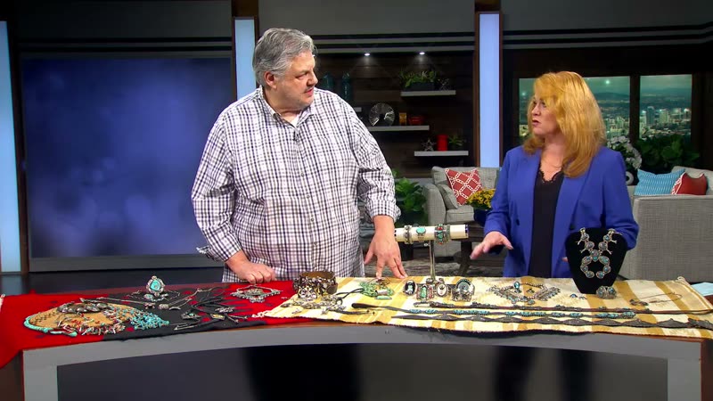 Gary Germer presenting a Navajo silver and turquoise jewelry collection